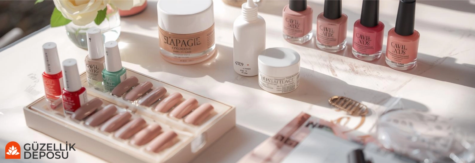 protez tırnak yapımında kullanılan ürünlerin gösterimi