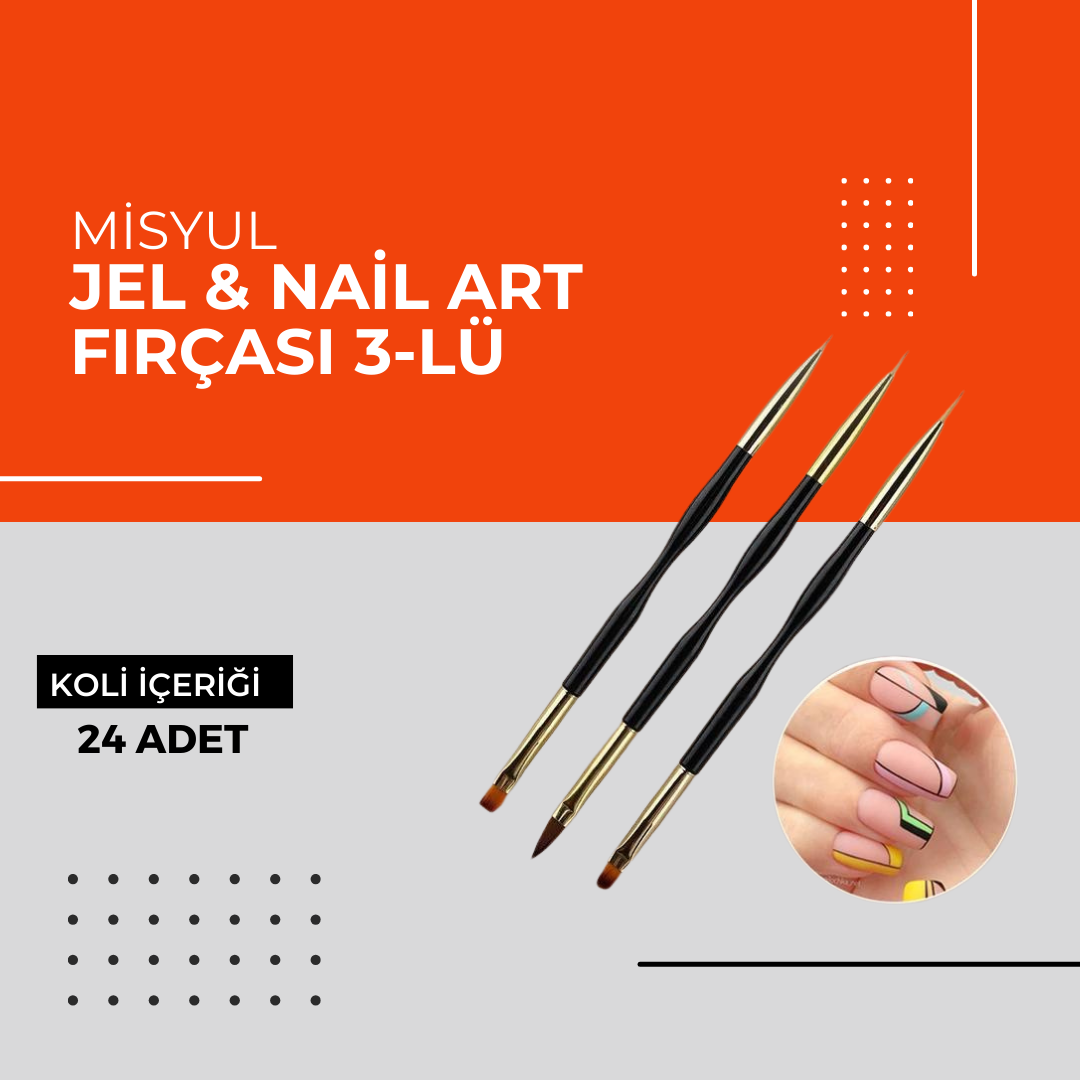 (Toptan) Jel & Nail Art Fırçası 3-lü 1 Koli (24 Adet)