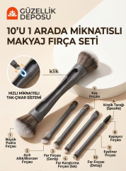 10'u 1 Arada Mıknatıslı Profesyonel Makyaj Fırça Seti - Seyahat Boy Pratik Çok Fonksiyonlu Fırça
