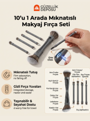 10'u 1 Arada Mıknatıslı Profesyonel Makyaj Fırça Seti - Seyahat Boy Pratik Çok Fonksiyonlu Fırça