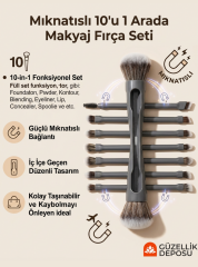 10'u 1 Arada Mıknatıslı Profesyonel Makyaj Fırça Seti - Seyahat Boy Pratik Çok Fonksiyonlu Fırça