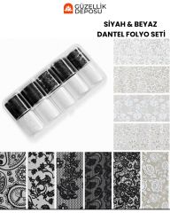 Siyah-Beyaz Dantel Tırnak Folyo Seti 10'lu