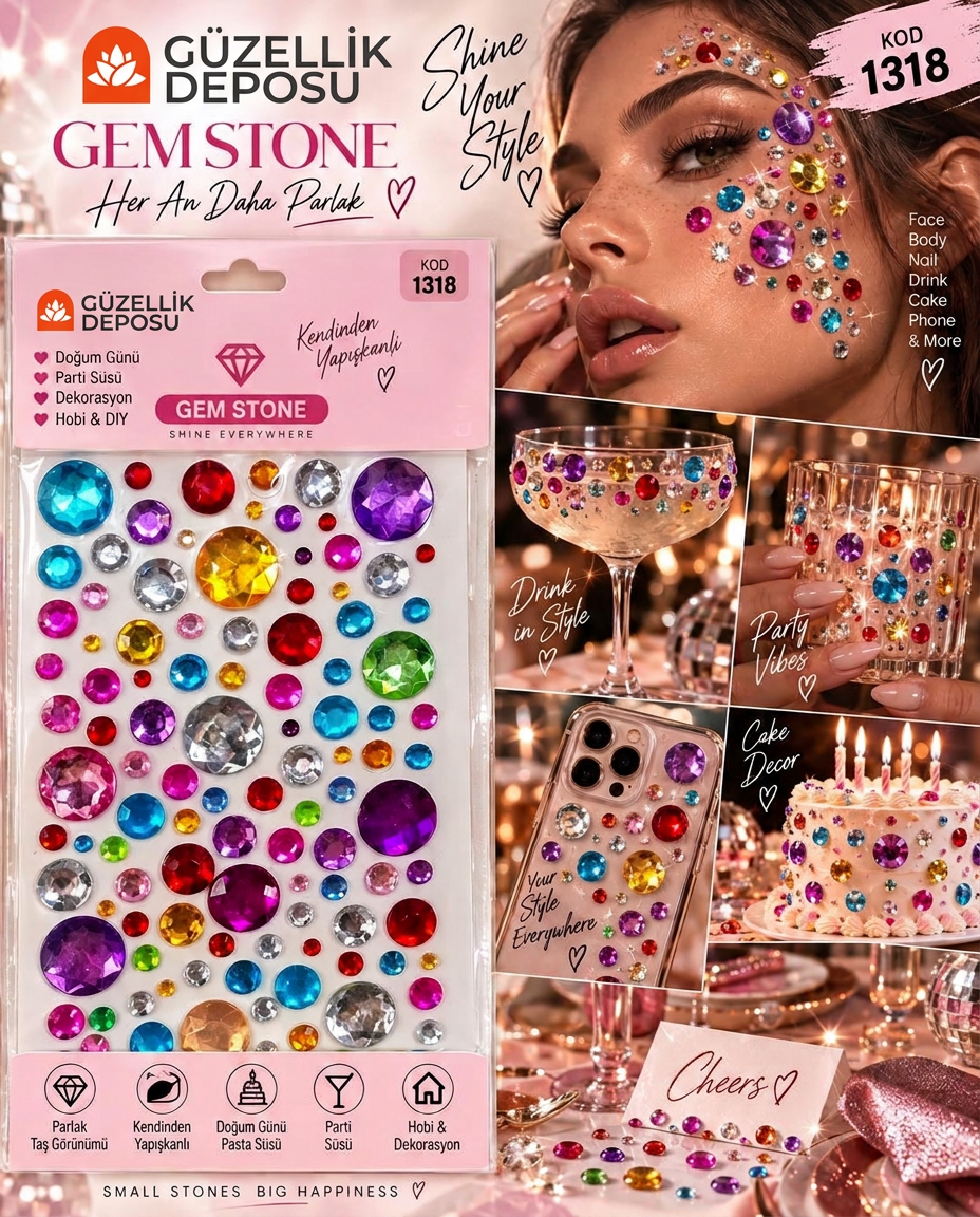 Güzellik Deposu Gem Maxing Viral Tırnak,Yüz,Makyaj,Pasta,Telefon Süsleme Taşı 1318