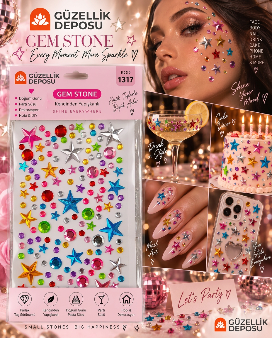Güzellik Deposu Gem Maxing Viral Tırnak,Yüz,Makyaj,Pasta,Telefon Süsleme Taşı 1317