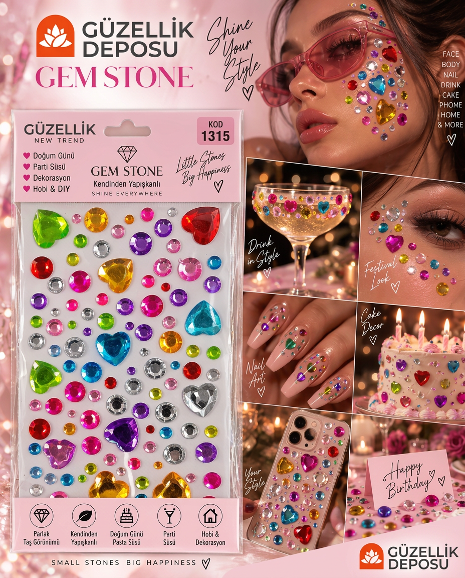 Güzellik Deposu Gem Maxing Viral Tırnak,Yüz,Makyaj,Pasta,Telefon Süsleme Taşı 1315