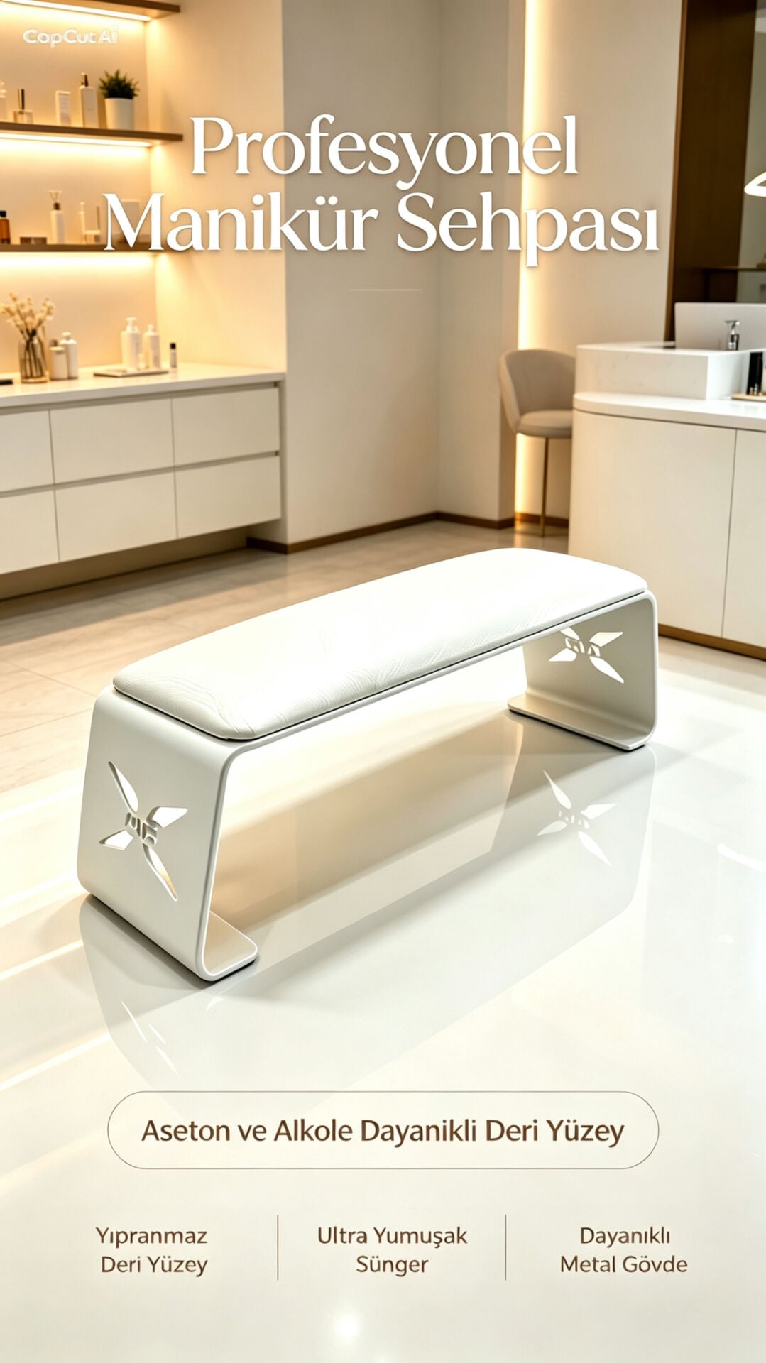 Luxury Kalite Manikür Sehpası Beyaz  ( Aseton ve Alkole Dayanıklı Deri )