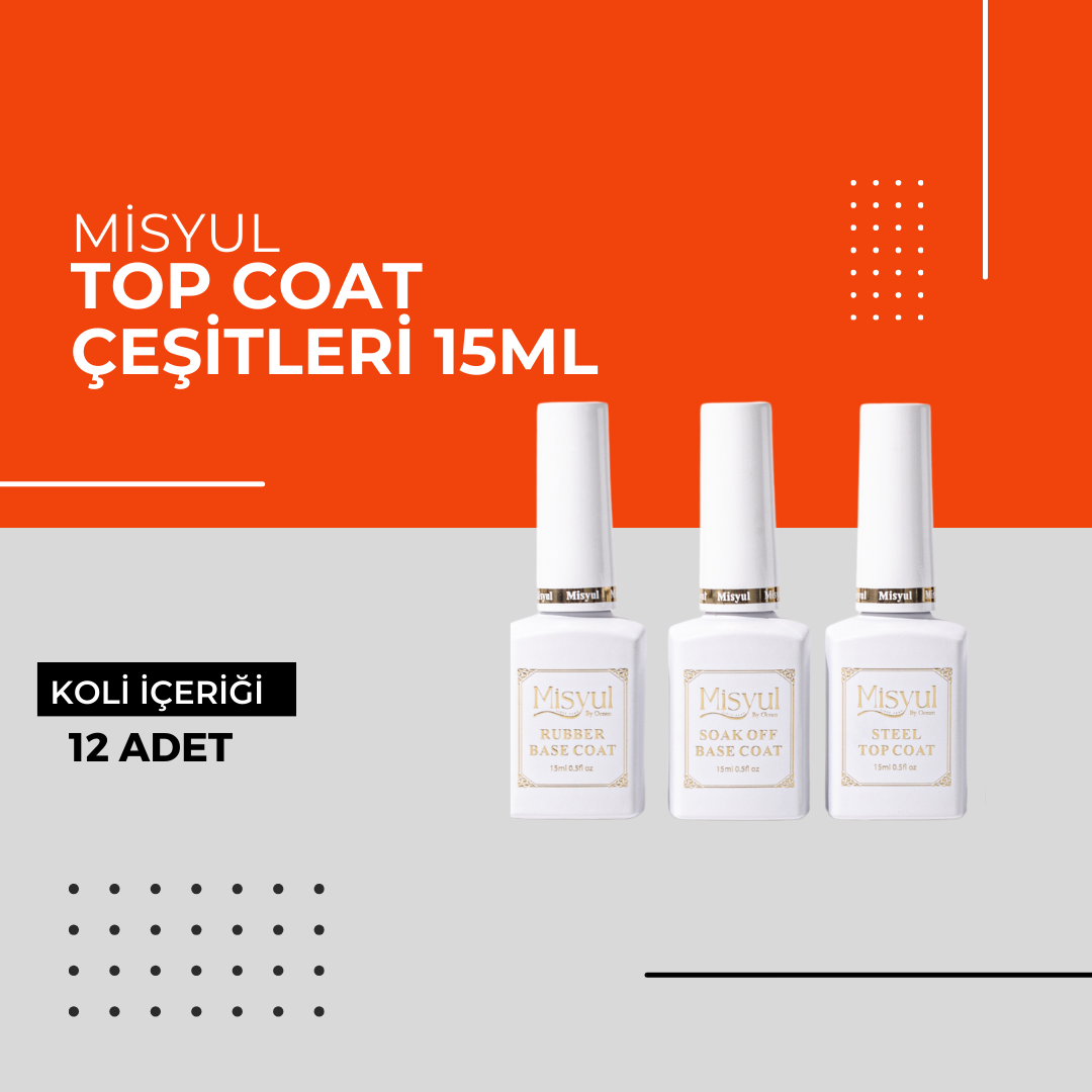 (Toptan) Misyul Top Coat Çeşitleri 15ml 1 Koli (12 Adet)