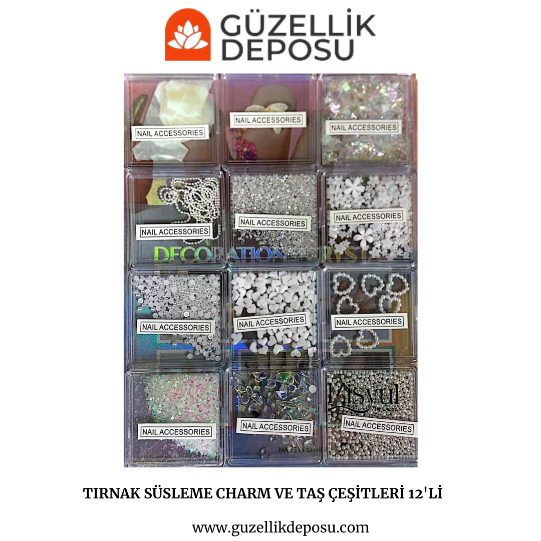 Tırnak Süsleme Charm ve Taş Çeşitleri 12'li Beyaz
