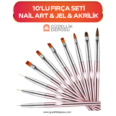 10'lu Profesyonel Tırnak Süsleme Fırça Seti Tırnak Süsleme Nail Art, Jel Fırçası,Akrilik Jel Fırçası