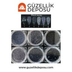 Nail Art Tırnak Süsleme Simli Şeker Toz Siyah 6'lı