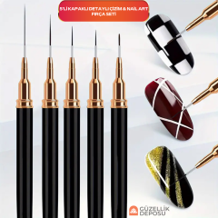 5li Kapaklı Detaylı Tırnak Çizim Fırçası Nail Art Çizim Fırçası