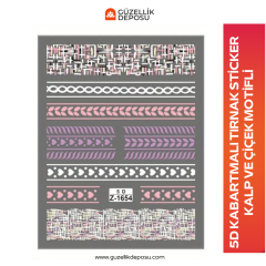 5D Kabartmalı Tırnak Sticker Kalp Çiçek Desenli