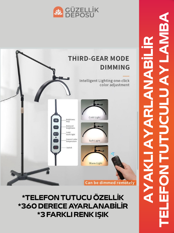 Ayaklı Ayarlanabilir Telefon Tutuculu Ay Lamba (İpek Kirpik, Kalıcı Makyaj)