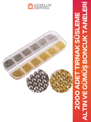 2000 Adet Nail Art Tırnak Süsleme Boncuk Gold ve Gümüş Renk