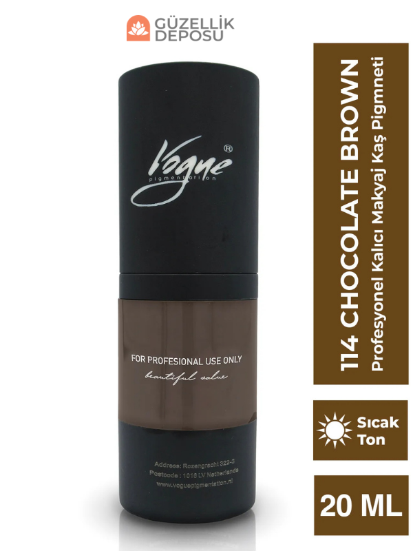 114 Chocolate Brown - Kalıcı Makyaj Kaş Pigmenti - Microblading & PMU, Yoğun Organik Renk, 20ml