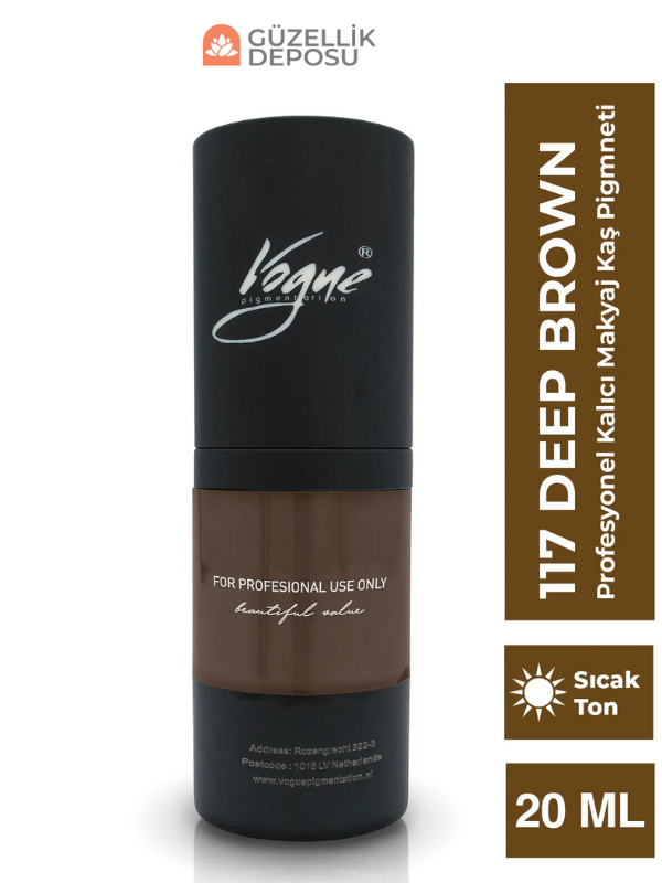 117 Deep Brown - Kalıcı Makyaj Kaş Pigmenti - Microblading & PMU, Yoğun Organik Renk, 20ml