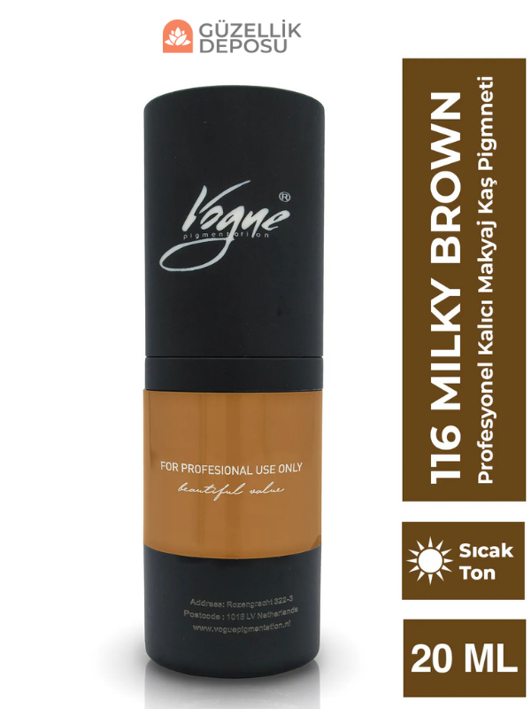 116 Milky Brown - Kalıcı Makyaj Kaş Pigmenti - Microblading & PMU, Yoğun Organik Renk, 20ml
