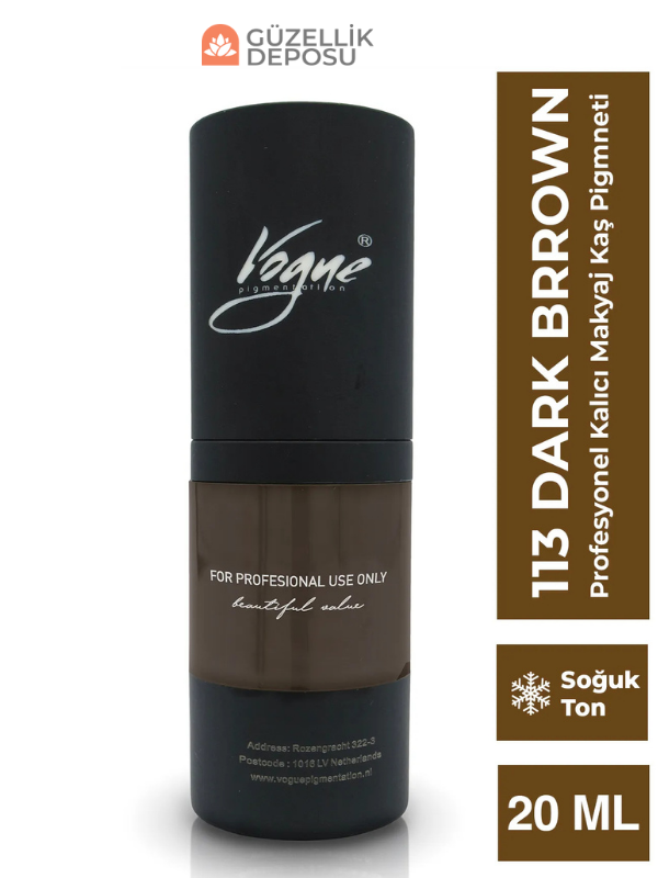 113 Dark Brown - Kalıcı Makyaj Kaş Pigmenti - Microblading & PMU, Yoğun Organik Renk, 20ml