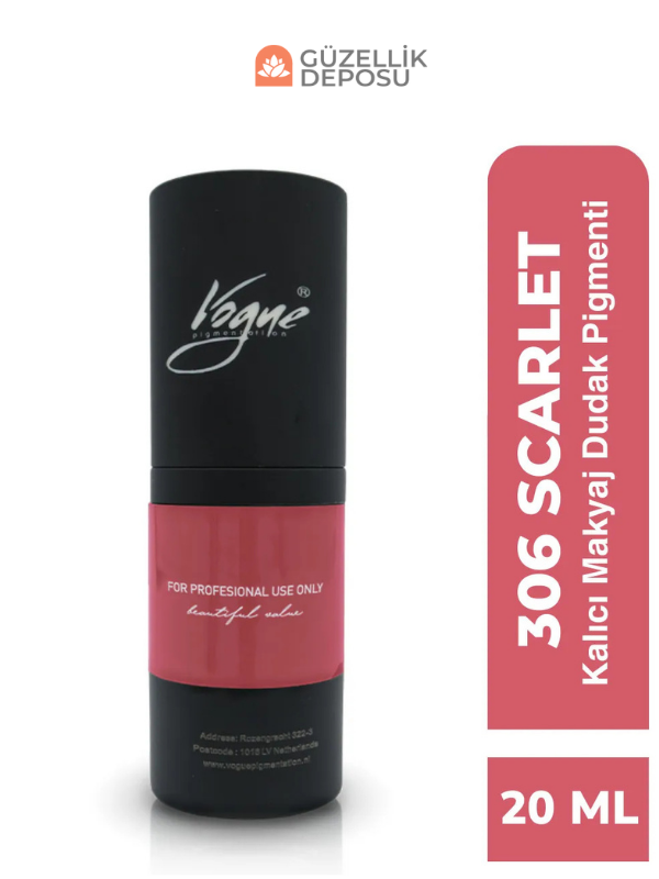 Vogue 306 Scarlet Kalıcı Makyaj Dudak Pigmenti - PMU Boyası, Profesyonellere Özel, Yoğun Pigment 20ml