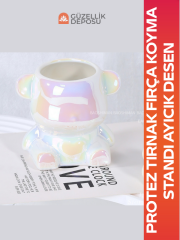 Protez Tırnak Fırça Koyma Standı Ayıcık Desen (Sedefli)