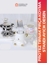 Protez Tırnak Fırça Koyma Standı Ayıcık Desen (Beyaz)