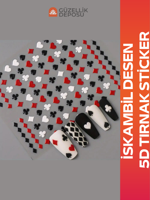 5D Tırnak Sticker İskambil Desen (Maça,Kupa,Karo,Sinek)