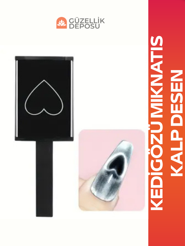 Kalıcı Oje Kedi Gözü Mıknatıs Kalp Desen
