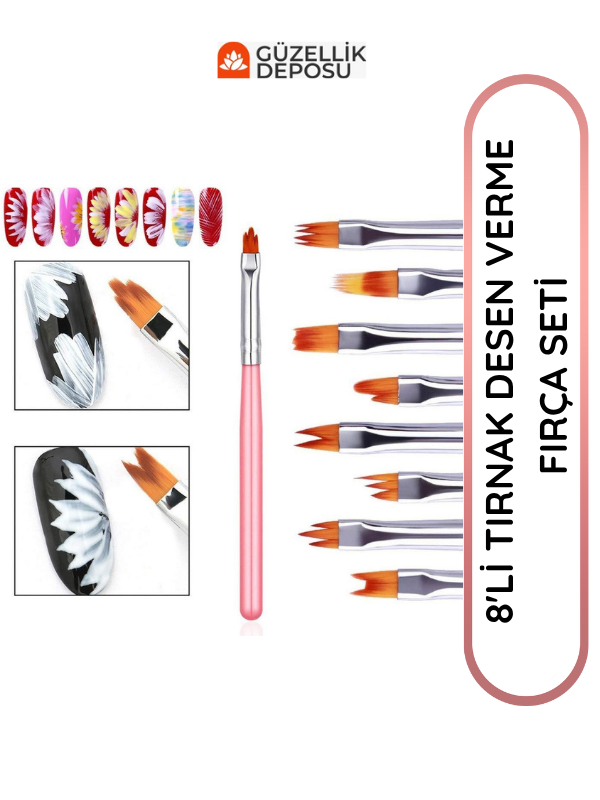 Tırnak Çiçek Çizim, French Çizim Fırça Seti 8'li