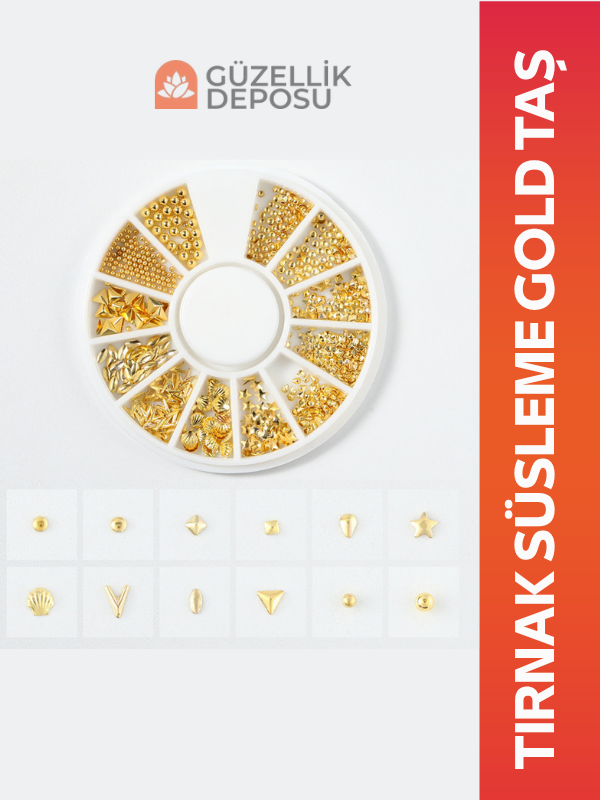 Gold Tırnak Süsleme Metal Taş Seti – Yıldız, İnci, Kabuk Desenli