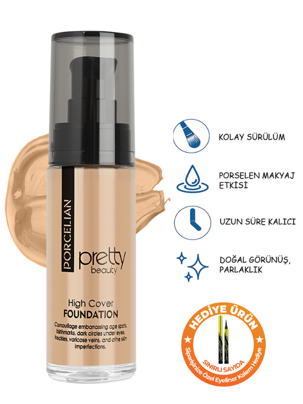 Yüksek Kapatıcı Etkili High Cover Porselen Fondöten No:2 Medium