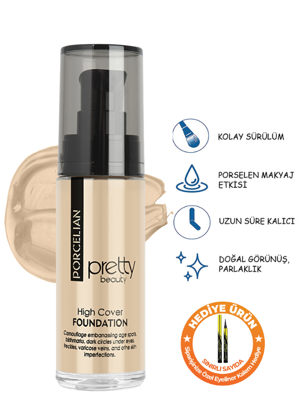 Yüksek Kapatıcı Etkili High Cover Porselen Fondöten No:1 - Light