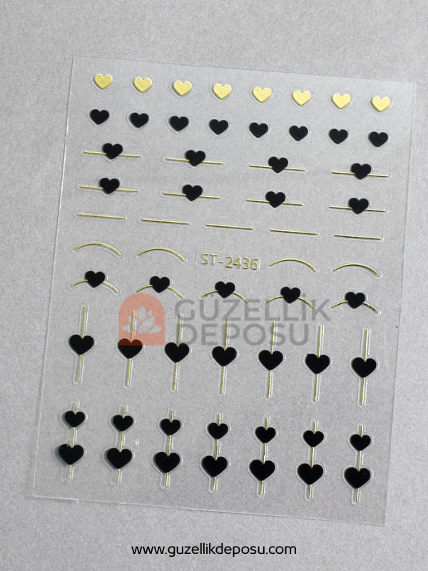 Siyah ve Altın Kalpli Tırnak Sticker