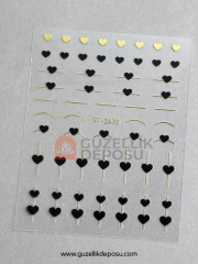 Siyah ve Altın Kalpli Tırnak Sticker