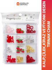 Karışık Nail Art Süsleme Seti - Çilek, Kiraz, Kalp ve Fiyonk Desenli Tırnak Charm Paketi