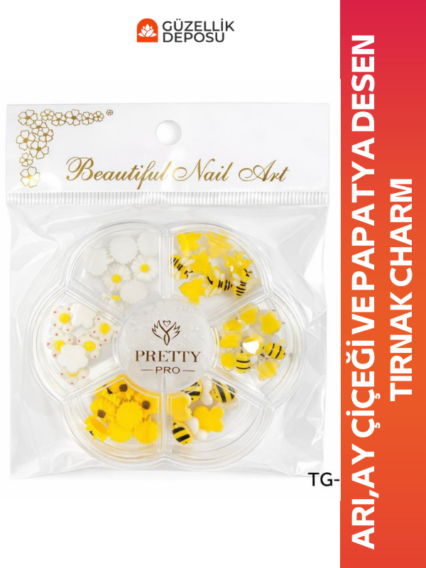 Arı ve Papatya Desenli 3D Nail Art Seti - Ay Çiçeği Figürlü Tırnak Charm Paketi