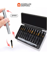 Pratik Mekanizmalı Tırnak Süsleme Fırça Takımı - 12 Farklı Uç - İnce Çizgi, French ve Dolgu Fırçası