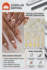 3D Metalik Altın Çiçek Tırnak Sticker - Lüks Kabartmalı Nail Art Çıkartma