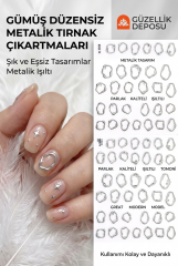 3D Gümüş Varaklı Tırnak Süsleme Çıkartması - Metalik Işıltılı Minimalist Nail Art Sticker