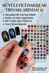3D Kedi Gözü Tırnak Sticker Seti - Mistik Cat Eye Nail Art Çıkartma