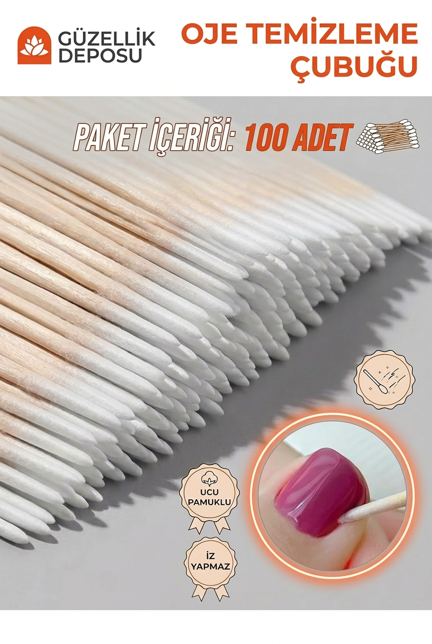 Pamuklu Oje Temizleme ve Düzeltme Çubuğu - 100 Adet Ekonomik Paket