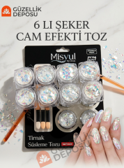 6'lı Şeker Cam Efekti Tırnak Süsleme Tozu Seti - Kristal Yansımalı Nail Art Seti
