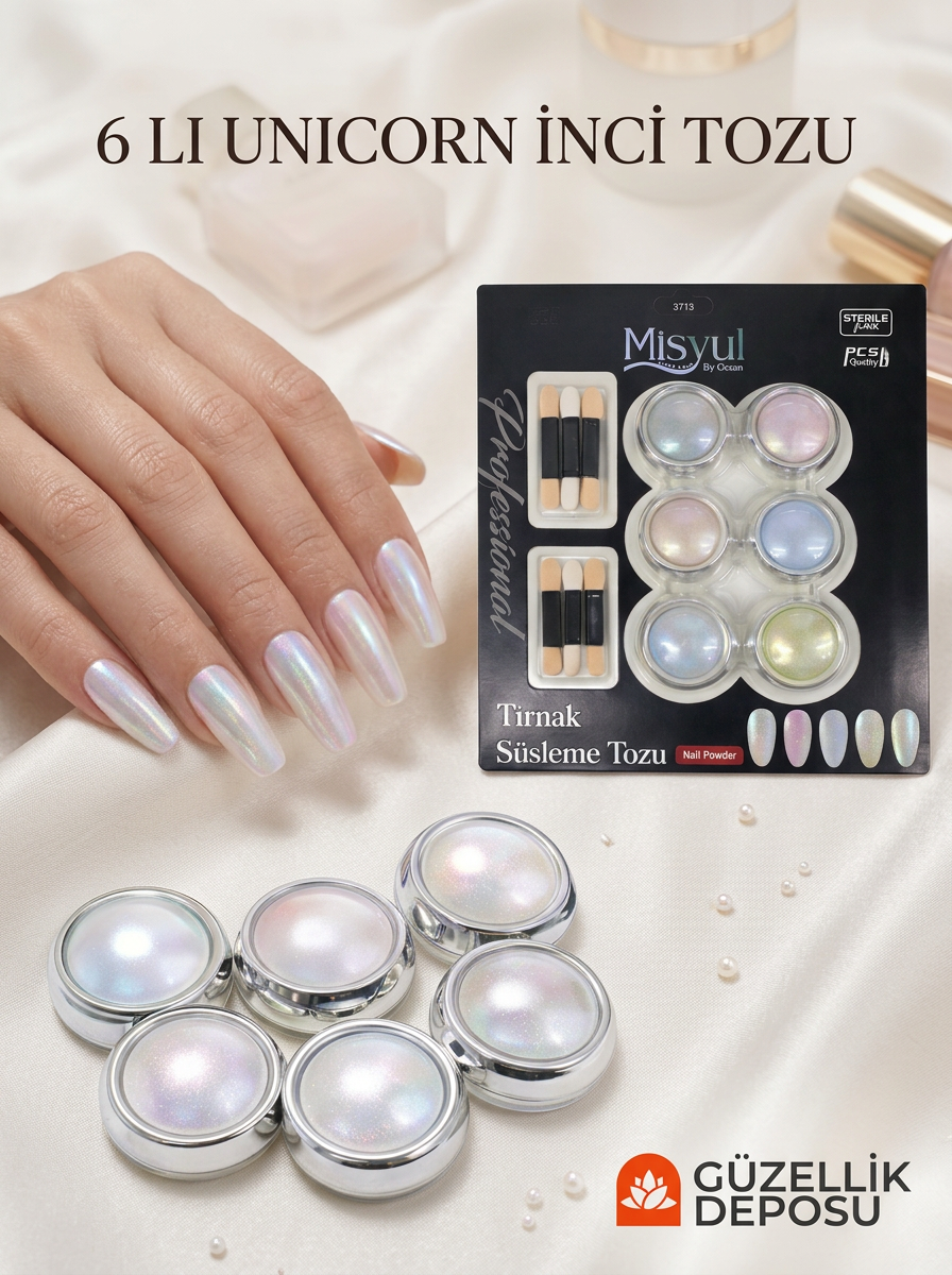 6'lı Unicorn Tırnak İnci Tozu Nail Art