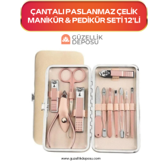 Çantalı Manikür & Pedikür Seti Paslanmaz Çelik 12'li