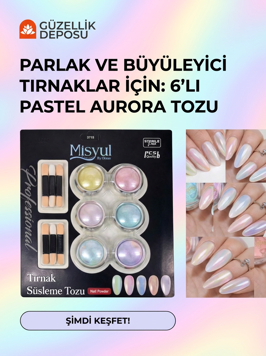 6'lı Pastel Aurora Tozu Seti - İnci Parlaklığında Soft Yansımalı Nail Art Tırnak Süsleme Tozu