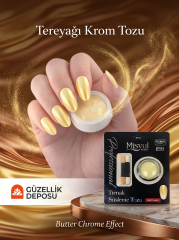 Tereyağı Krom Tozu - Butter Chrome Effect Islak Görünümlü Altın Yansımalı Nail Art Tırnak Süsleme Tozu