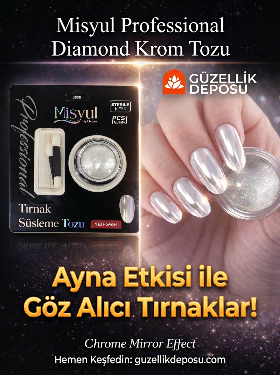 Diamond Krom Tozu - Ayna Efektli Gümüş Yansımalı Nail Art Tırnak Süsleme Tozu - Chrome Mirror Effect