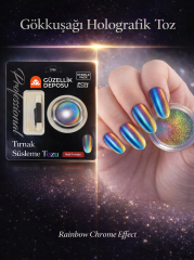 Gökkuşağı Holografik Toz - Rainbow Chrome Effect 7 Renk Yansımalı Nail Art Tırnak Süsleme Tozu