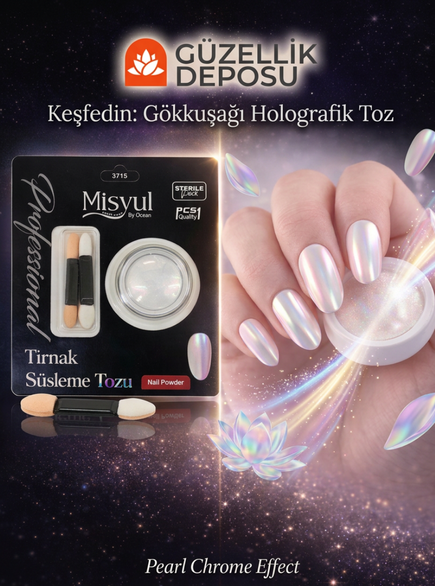 Pearl Chrome Unicorn Efektli Tırnak Tozu - Holografik Yansımalı Nail Art Tozu No: 3715