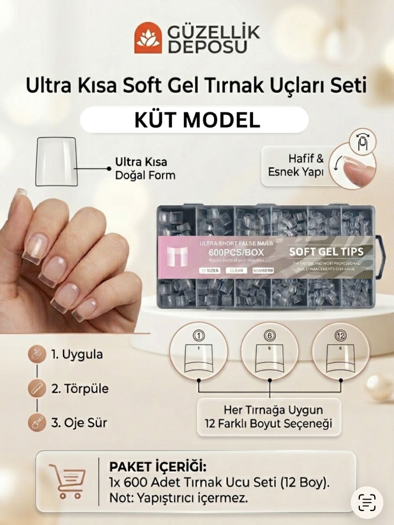 Soft Jel Tips Ultra Short - Kısa Küt French Uyumlu 600'lü Set