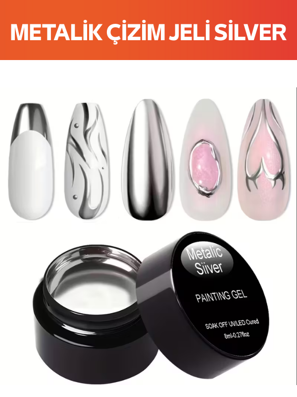 Protez Tırnak Metalik Çizim Jeli Silver (Paiting Jel)